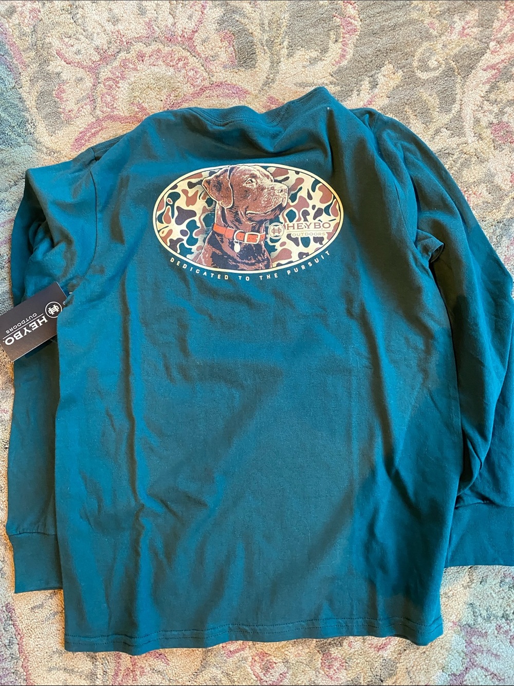 Heybo Kids Long Sleeve Tee in Teal with Dog Graphic